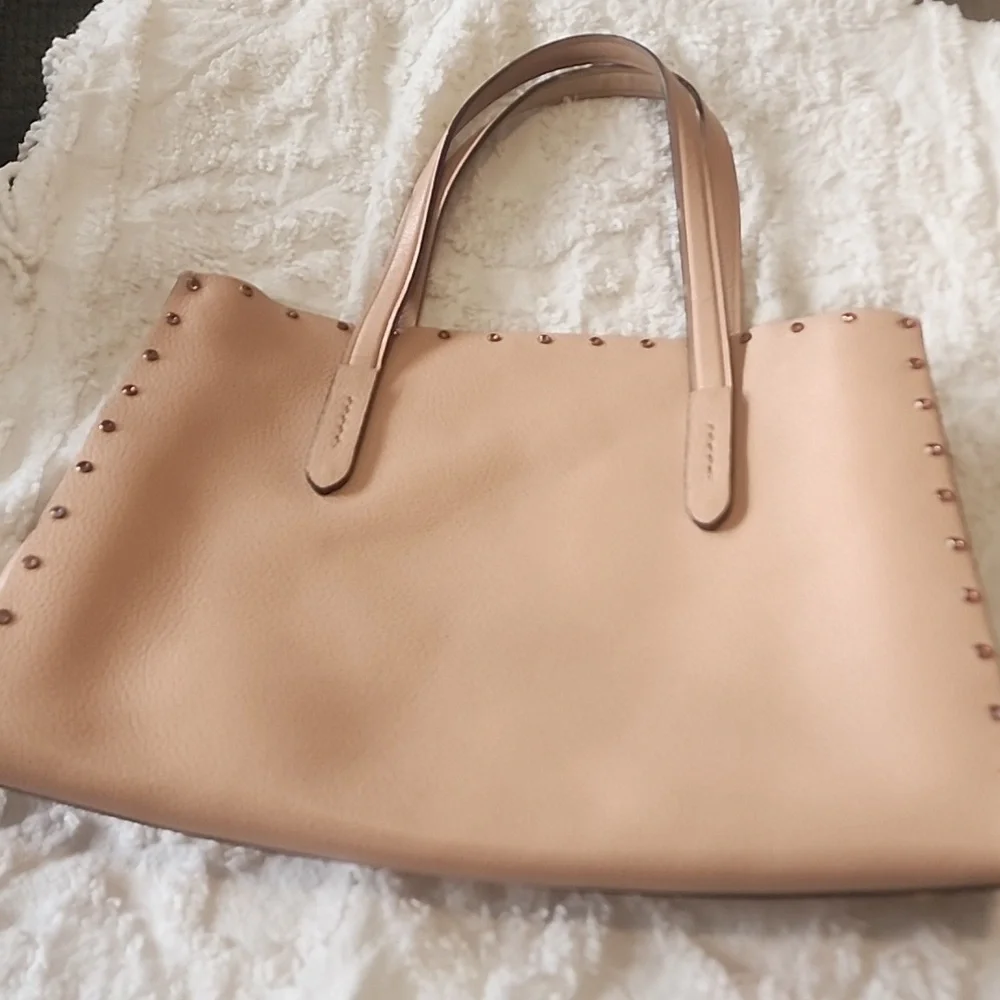 Coach Charlie Crystal Rivets Border Pale Pink Leather Carryall Tote Bag - Picture 10 of 14
